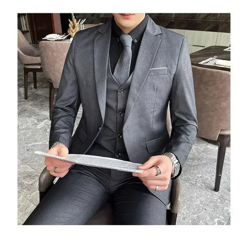 Mandotos International men's formal dress suit with blazer, vest, and pants in size 6XL, suitable for business and formal occasions.