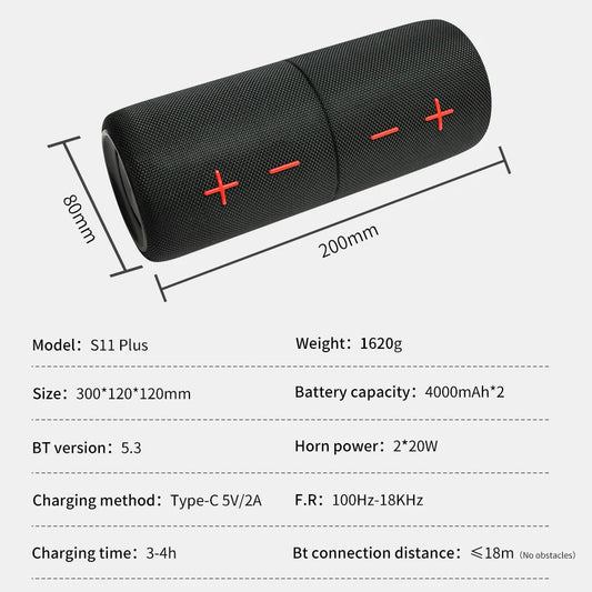 Mandotos International S11Plus magnetic detachable Bluetooth speaker with waterproof design and 24-hour playtime