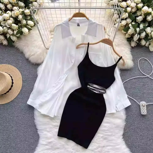 Mandotos International women's sunscreen dress set with a sexy split design, lightweight fabric, perfect for summer wear.
