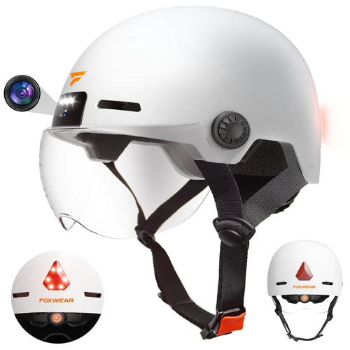 Mandotos International Sherryfish SmartCycle helmet with HD camera, safety lights, and adjustable fit for cyclists.