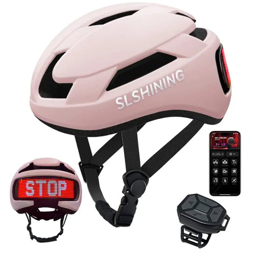 Mandotos International SmartRide helmet with LED turn signals and USB rechargeable light, designed for cyclist safety and visibility.