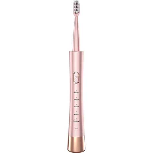 Mandotos International Sonic Bamboo Toothbrush Sanitizer and rechargeable travel electric toothbrush for adults, with bamboo handle and sanitizer cap.