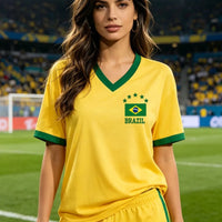Women's Brazil National Team Aesthetic Jersey T-Shirt, Sporty Graphic Print - Mandotos Internationalsports