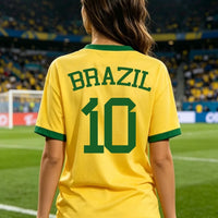 Women's Brazil National Team Aesthetic Jersey T-Shirt, Sporty Graphic Print - Mandotos Internationalsports