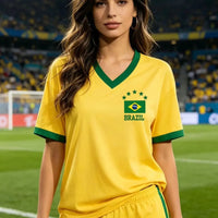 Women's Brazil National Team Aesthetic Jersey T-Shirt, Sporty Graphic Print - Mandotos Internationalsports