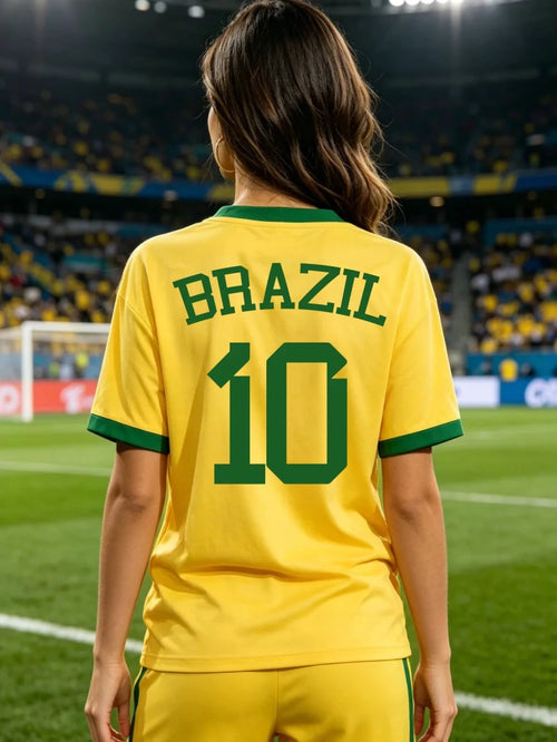 Women's Brazil National Team Aesthetic Jersey T-Shirt, Sporty Graphic Print - Mandotos Internationalsports