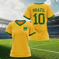 Women's Brazil National Team Aesthetic Jersey T-Shirt, Sporty Graphic Print - Mandotos Internationalsports
