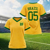 Women's Brazil National Team Aesthetic Jersey T-Shirt, Sporty Graphic Print - Mandotos Internationalsports