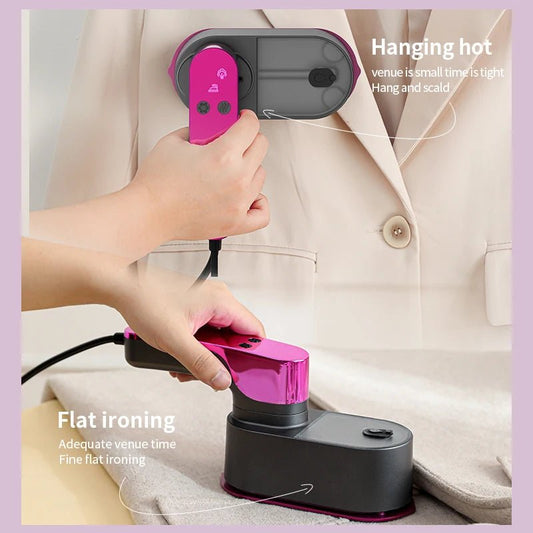Mandotos International portable electric hand iron with pressurized steam, ideal for home and travel clothing ironing.