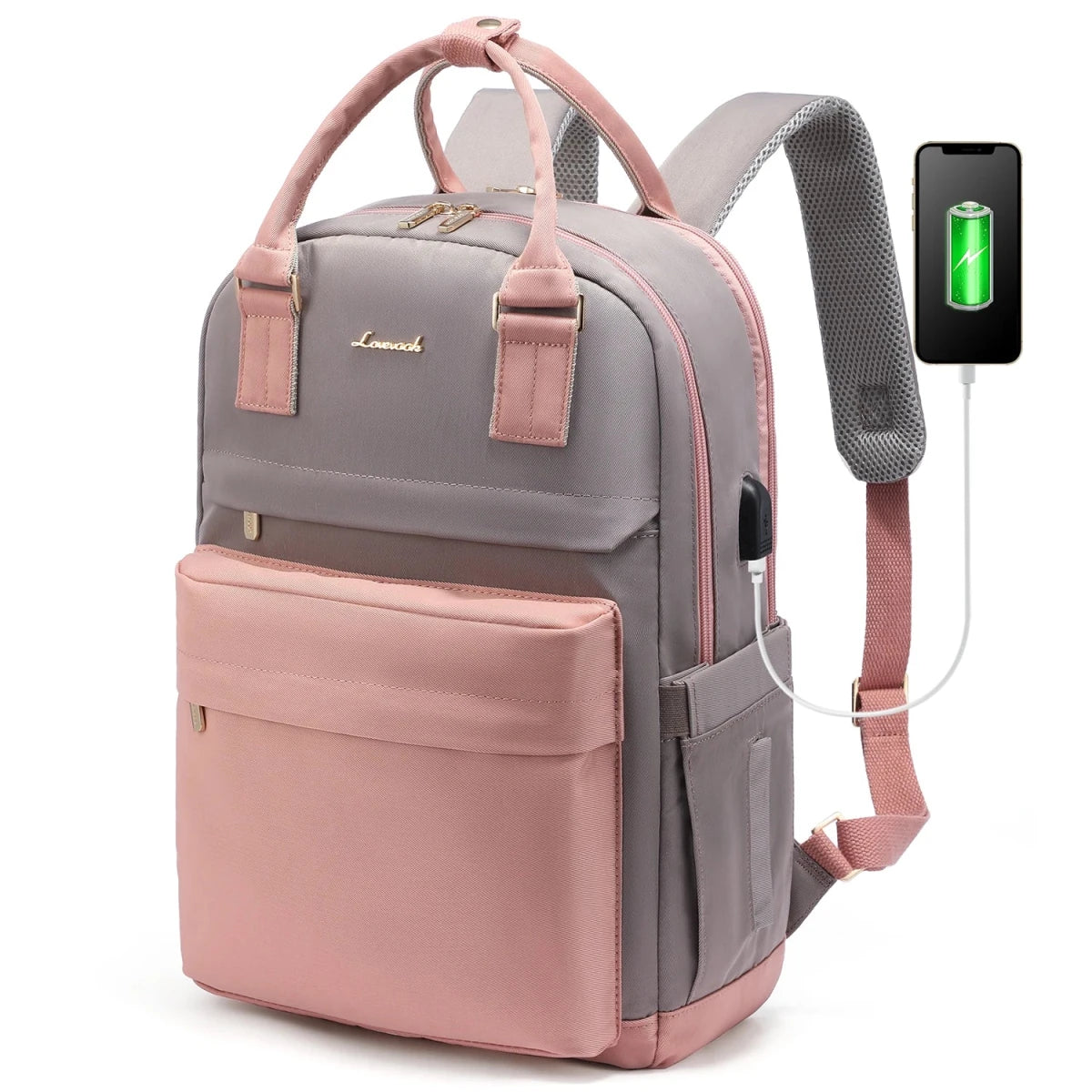 Stylish Girls Nylon BookBag with USB - Waterproof Laptop Backpack - MANDOTOS INTERNATIONAL