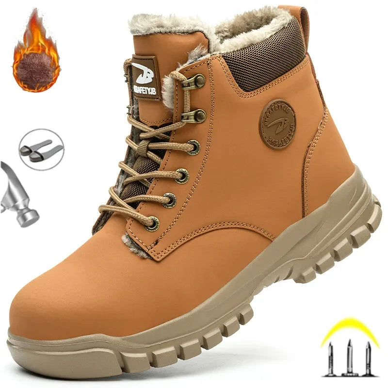 Mandotos International men's stylish winter steel toe work boots, waterproof and durable safety shoes with rugged design.