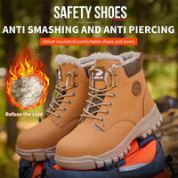 Mandotos International men's stylish waterproof winter steel toe work boots with rugged safety soles and durable construction.