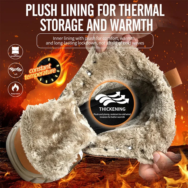Mandotos International men's stylish winter steel toe work boots, waterproof and rugged safety shoes with durable construction.