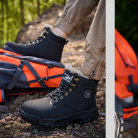 Mandotos International men's waterproof winter steel toe work boots with durable, rugged safety shoes for tough industrial environments.