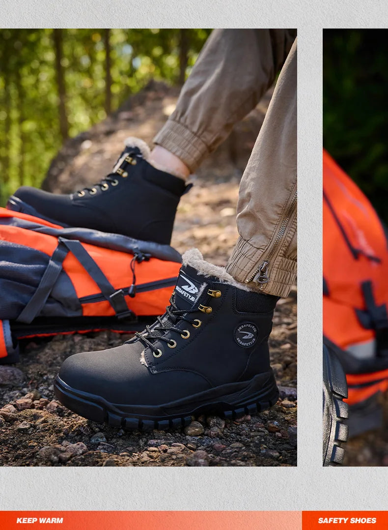 Mandotos International men's waterproof winter steel toe work boots with durable, rugged safety shoes for tough industrial environments.