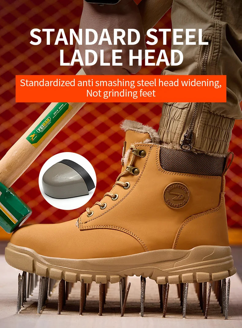 Mandotos International men's waterproof steel toe work boots for winter with rugged, durable safety shoes designed for tough conditions.