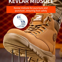 Mandotos International men's waterproof steel toe work boots with stylish winter design and rugged safety features.