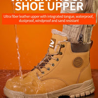 Mandotos International men's waterproof steel toe work boots, stylish winter safety shoes with durable, rugged design.