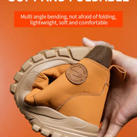 Mandotos International men's winter steel toe work boots, waterproof safety shoes with rugged design and durable construction.
