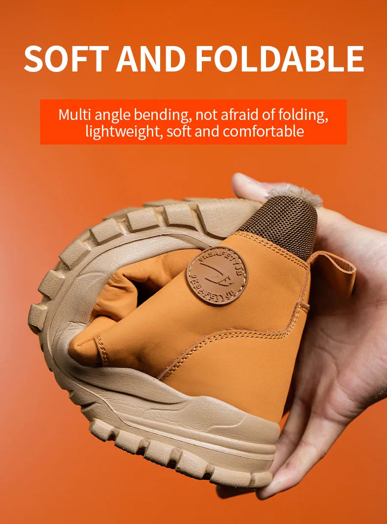 Mandotos International men's winter steel toe work boots, waterproof safety shoes with rugged design and durable construction.