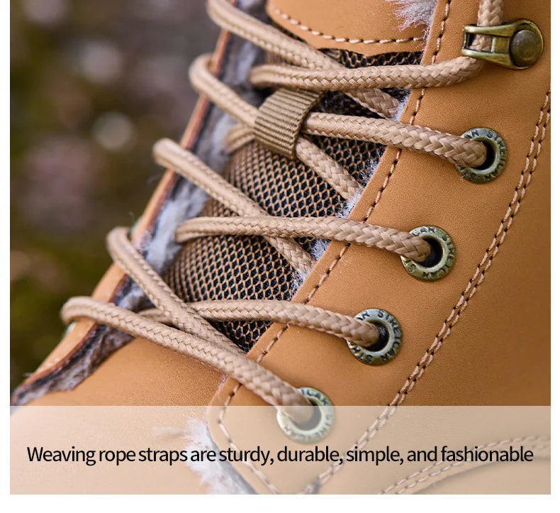 Mandotos International men's stylish winter steel toe work boots, waterproof safety shoes with durable construction and rugged design.