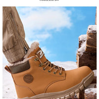 Mandotos International men's winter steel toe work boots, waterproof safety shoes with rugged, durable design for tough environments.