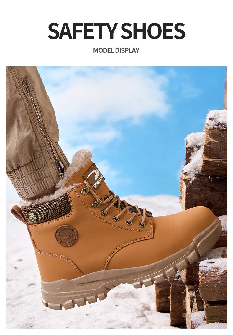 Mandotos International men's winter steel toe work boots, waterproof safety shoes with rugged, durable design for tough environments.
