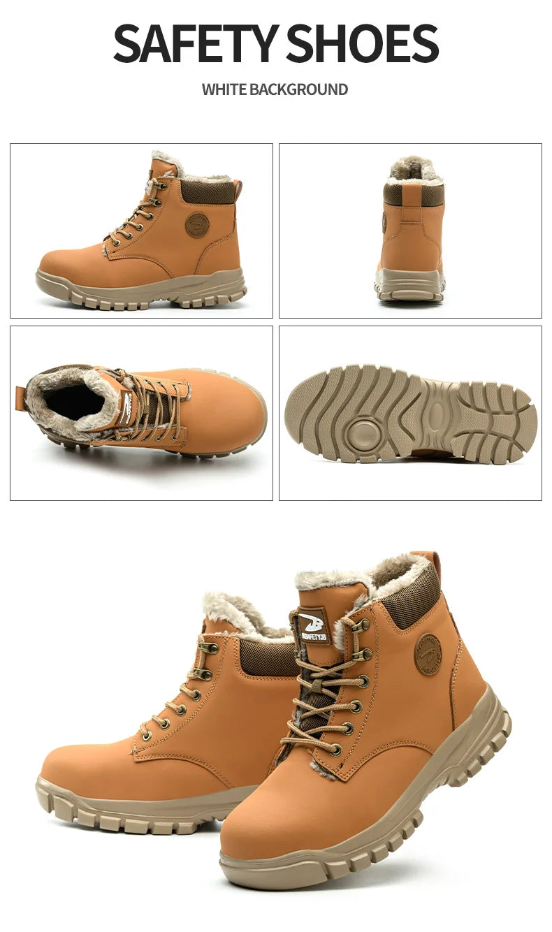 Men's waterproof steel toe work boots by MANDOTOS INTERNATIONAL, stylish winter safety shoes with durable, rugged design.
