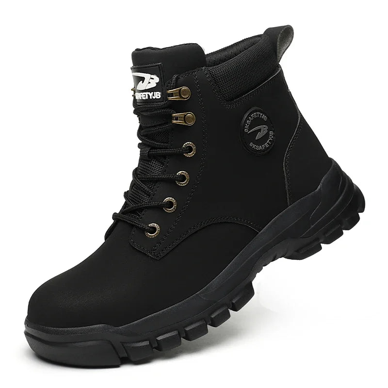 Mandotos International men's stylish waterproof winter steel toe work boots, sturdy and indestructible safety shoes for rugged use.