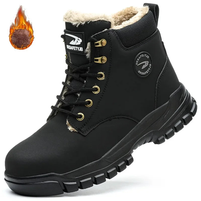 Men's waterproof steel toe work boots by MANDOTOS INTERNATIONAL featuring durable, stylish winter safety shoes with rugged soles.