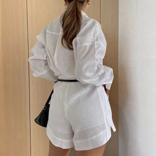 Summer women's 2-piece button short pant set with shirt tops by MANDOTOS INTERNATIONAL, featuring casual, stylish summer fashion.