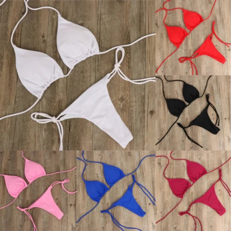 Summer Sexy Solid Mirco Bikini Set Women Tie Side G-String Thong Swimsuit Female Bandage Bathing Suit Brazilian Swimwear Biquini - MANDOTOS INTERNATIONAL