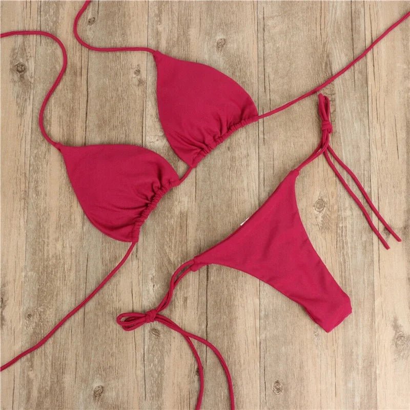 Summer Sexy Solid Mirco Bikini Set Women Tie Side G-String Thong Swimsuit Female Bandage Bathing Suit Brazilian Swimwear Biquini - MANDOTOS INTERNATIONAL