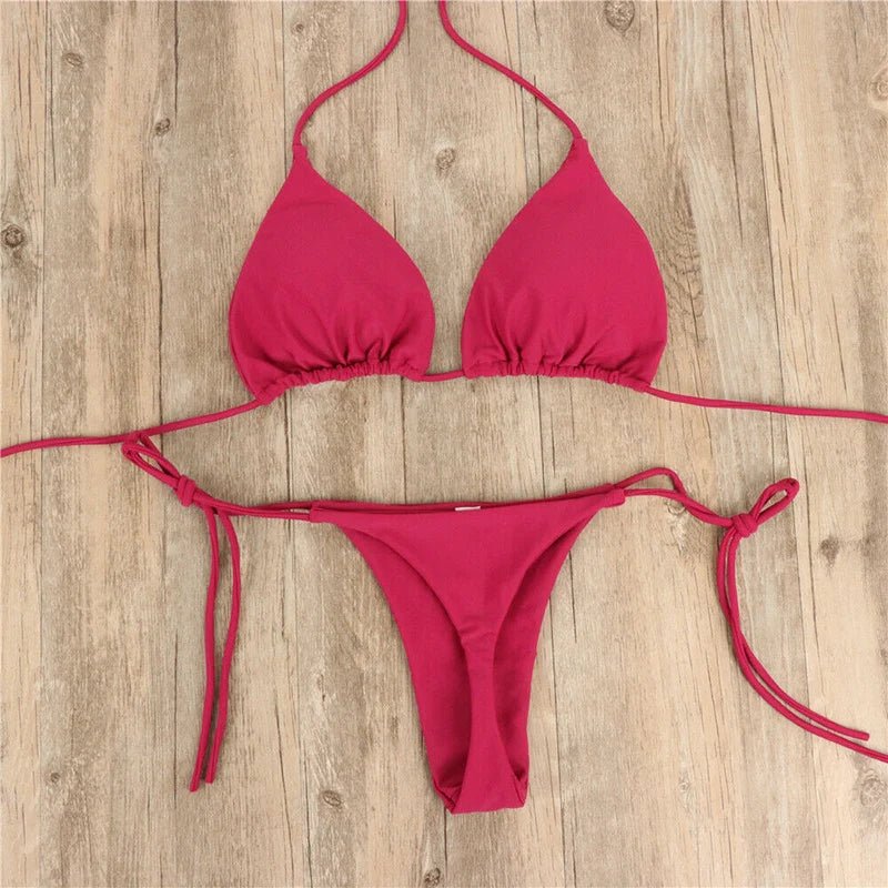 Summer Sexy Solid Mirco Bikini Set Women Tie Side G-String Thong Swimsuit Female Bandage Bathing Suit Brazilian Swimwear Biquini - MANDOTOS INTERNATIONAL