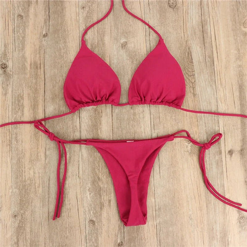 Summer Sexy Solid Mirco Bikini Set Women Tie Side G-String Thong Swimsuit Female Bandage Bathing Suit Brazilian Swimwear Biquini - MANDOTOS INTERNATIONAL