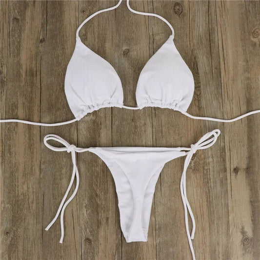 Summer Sexy Solid Mirco Bikini Set Women Tie Side G-String Thong Swimsuit Female Bandage Bathing Suit Brazilian Swimwear Biquini - MANDOTOS INTERNATIONAL