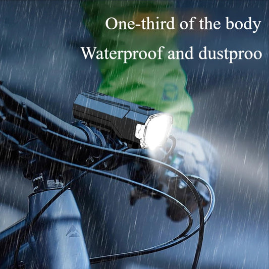Mandotos International super bright LED bicycle front light mounted on bike for night riding visibility and safety.