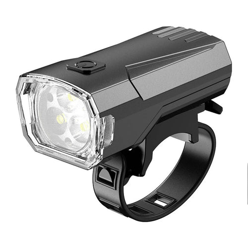 Mandotos International Super Bright LED bicycle front light mounted on a bike for night riding visibility and safety.