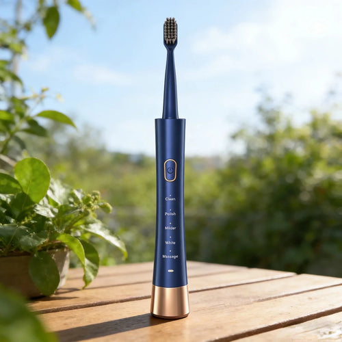 Mandotos International travel electric toothbrush set with sonic U-shaped rechargeable sanitizer for portable oral care.