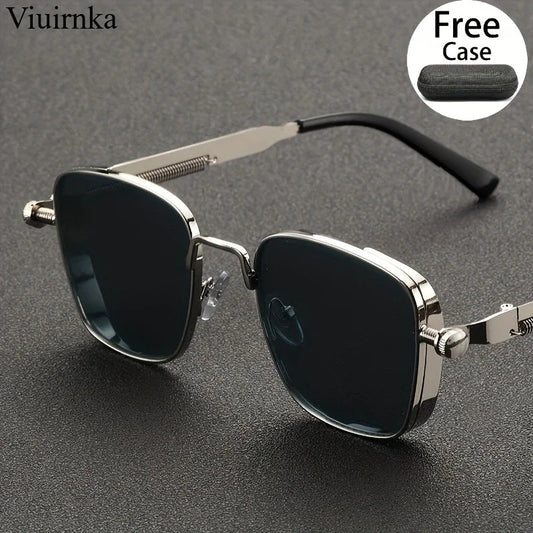 Mandotos International reflective punk sunglasses with case, unisex design, ideal for outdoor travel, driving, summer beach activities.