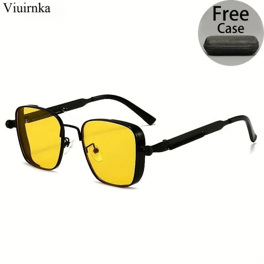 Reflective punk sunglasses by MANDOTOS INTERNATIONAL, unisex trendy design with case, ideal for outdoor travel, driving, and summer beach.