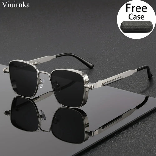 Reflective punk-style sunglasses by MANDOTOS INTERNATIONAL, unisex design with case, ideal for outdoor travel, driving, and summer beach days.
