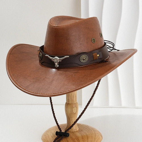 Unisex Vintage Faux Leather Western Cowboy Hat Outdoor Gentleman Cowgirl Jazz Cap Sombrero Hombre - MANDOTOS INTERNATIONAL