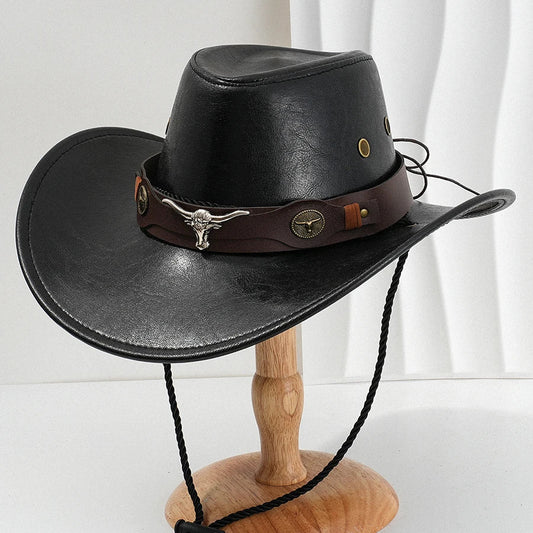 Unisex Vintage Faux Leather Western Cowboy Hat Outdoor Gentleman Cowgirl Jazz Cap Sombrero Hombre - MANDOTOS INTERNATIONAL