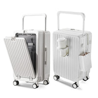 US Warehouse 20 Inches Hard Shell Trolley Suitcase Luggage Waterproof Lightweight Front Open Travel PC Luggage with Cup Holder - MANDOTOS INTERNATIONAL