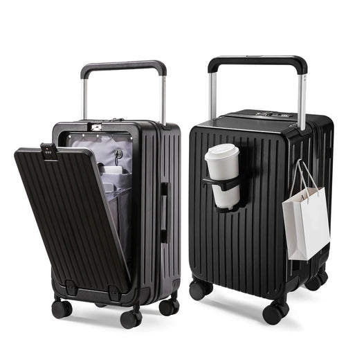 US Warehouse Hard Shell Trolley Suitcases Lightweight Front Opening 20 Inches PC Travel Suitcase Luggage with Cup Holder - MANDOTOS INTERNATIONAL