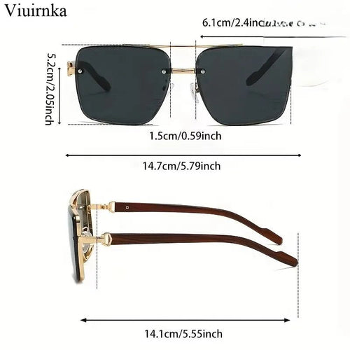 Mandotos International UV400 unisex square sunglasses with double bridge, wood grain frame, comes with case for daily wear and travel.