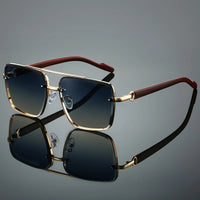 UV400 Unisex Square Men'S Sunglasses With Case -Unique Double Bridge Retro Wood Grain Luxury Style for Daily Wear Driving Travel - MANDOTOS INTERNATIONAL