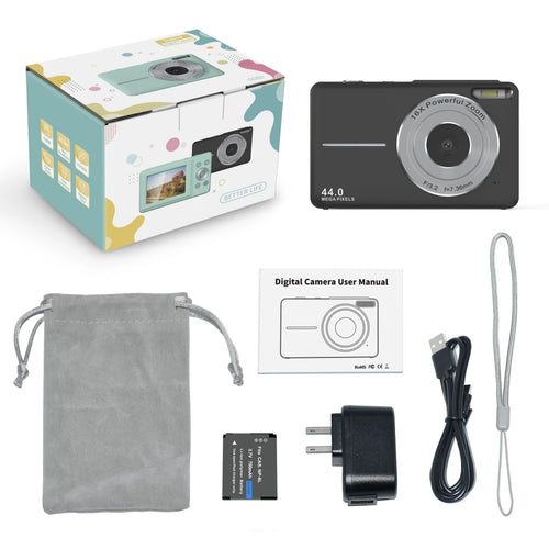 Vintage 4K compact camera by Mandotos International with 44MP photo display and retro design, ideal for high-quality photography.