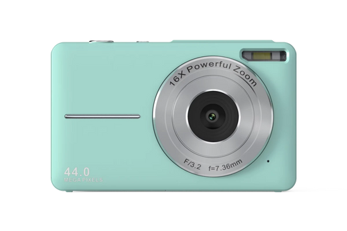 Vintage 4K compact camera by MANDOTOS INTERNATIONAL with a 44MP photo display and retro design.